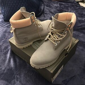 Men’s grey and orange Timberland heritage 6 inch waterproof boot